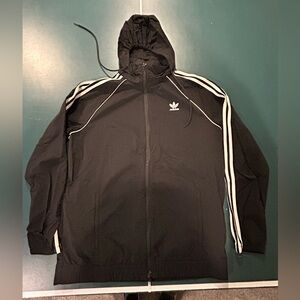 Adidas Black Windbreaker with White Stripes